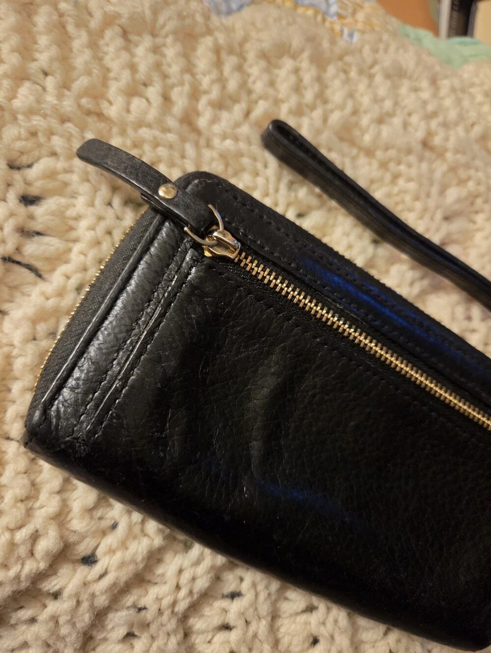 Kate Spade Wristlet Wallet Card Case Key Ring Pebbled Leather